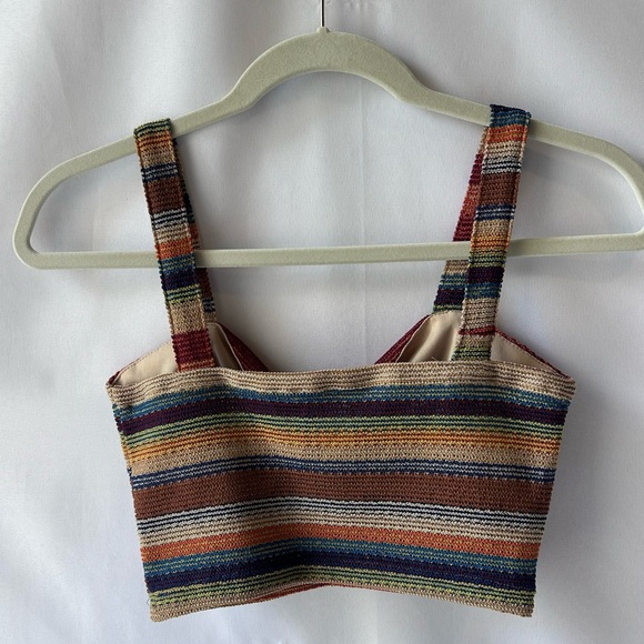 a'gaci Brown and Blue Sleeveless Tie Front Crop Tank Top - Picture 2 of 4